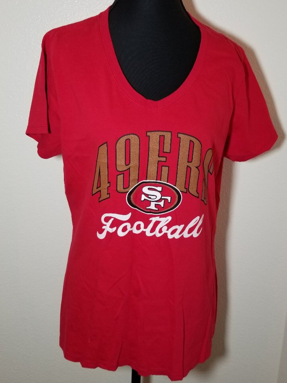 San Francisco 49ers Womens Large Fanatics Red V Neck Shirt NFL Football